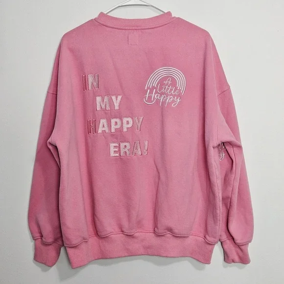 Sun Kissed Coconut Womens Sweatshirt Sz M Pink Crewneck Embroidered Happy Era - Picture 2 of 9